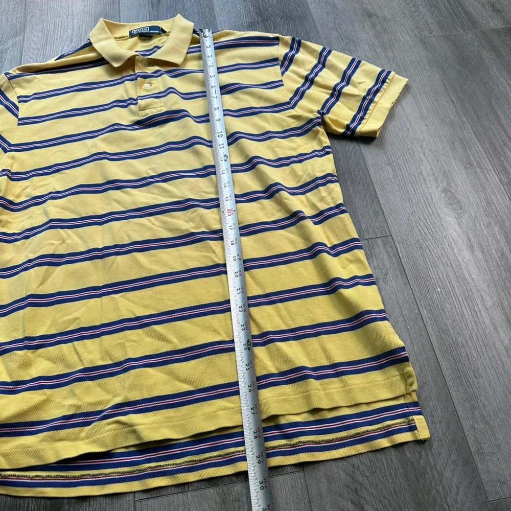 VTG Y2K Polo Ralph Lauren Yellow Blue Striped Polo Shirt Pony Logo Size L